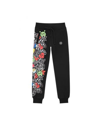 Unisex Black Smiley-Print Trouser