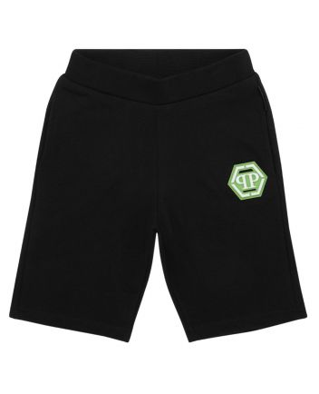 Boys Black Logo-Patch Cotton Shorts