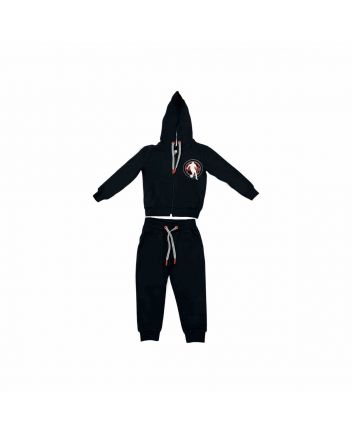 Boys Black Cotton Hoodie Tracksuit
