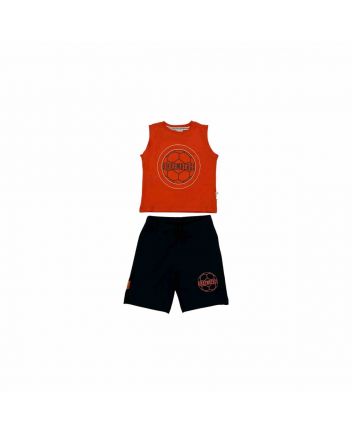 Boys Orange & Black Cotton Sleeveless Short Set