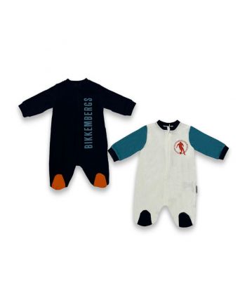 Baby Boys Blue & White Logo Print Romper Set (2 Pack )