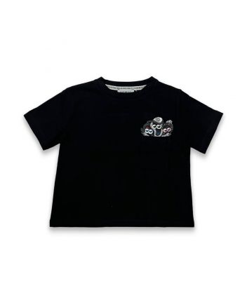 Kids Black Logo Print Half Sleeves T-Shirt