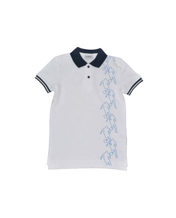 Boys White Logo-Print Polo T-Shirt