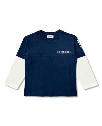 Boys Blue & White Sleeves Cotton T-Shirt