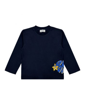 Boys Navy Blue Graphic-Print Cotton T-Shirt