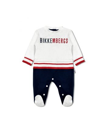 Baby Boys White & Blue Logo-Print Romper