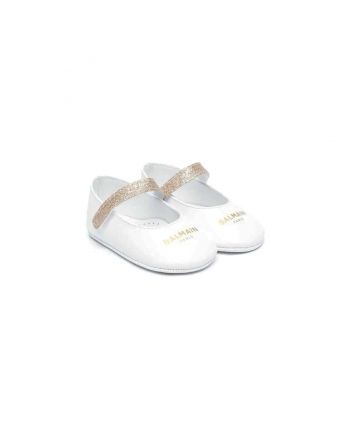 White Logo Print Shoes For Baby Girls