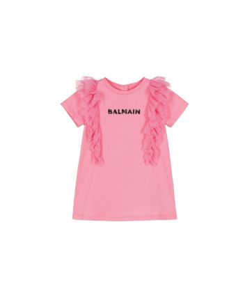 Baby Girls Pink Ruffles and Logo Dress