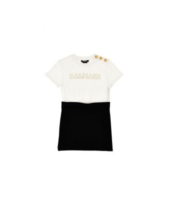 Girls White and Black Half Sleeve Dress