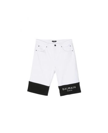 Boys White Denim Logo Shorts