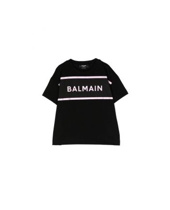 Girls Black Cotton Logo T-Shirt