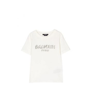 Boys White logo-print cotton T-shirt