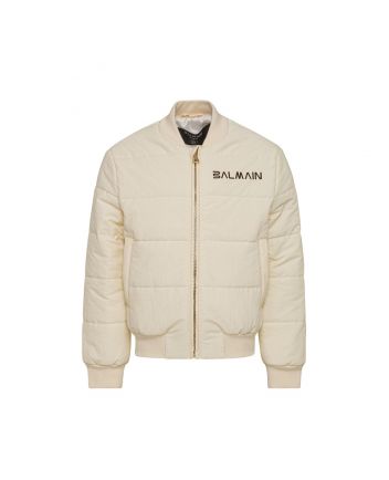 Kids Ivory Logo-Print Quilted Bomber Jacket