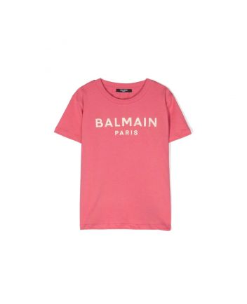 Girls Pink Logo Print Cotton T-Shirt