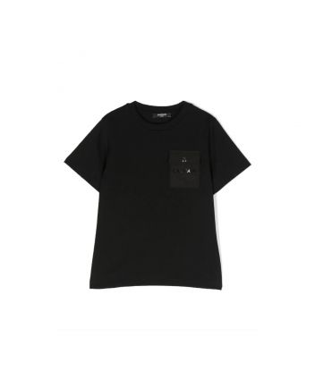 Boys Black Logo Patch Cotton T-Shirt