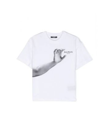 Boys White Graphic-Print Cotton T-shirt