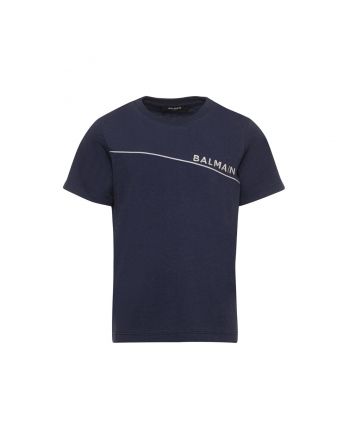 Boys Navy Blue Logo Print Half Sleeves T-Shirt