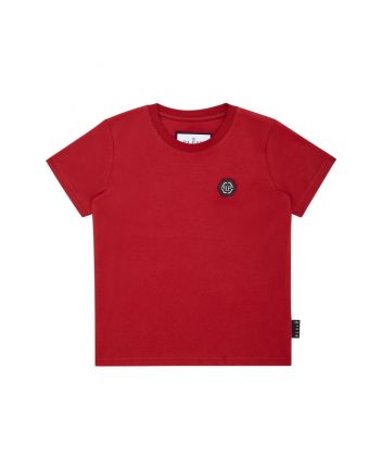 Unisex Red Logo-Patch Cotton T-Shirt