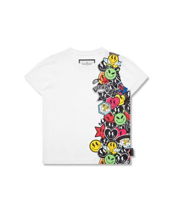 Unisex White Smiley-Print Cotton T-Shirt