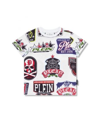 Unisex White SS-Patches Print T-Shirt