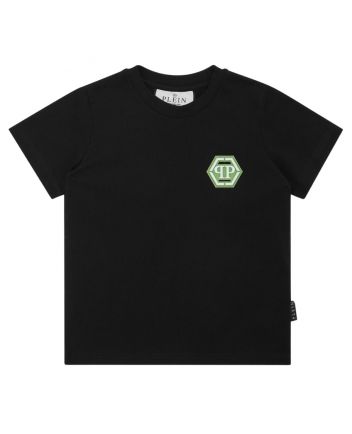 Boys Black Logo-Patch Cotton T-Shirt