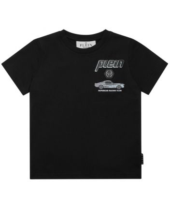 Boys Black Car Logo-Patch Cotton T-Shirt