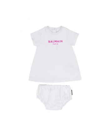 Baby Girls White Logo-Print Dress Set