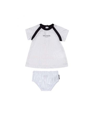 Baby Girls White Logo-Print Dress Set