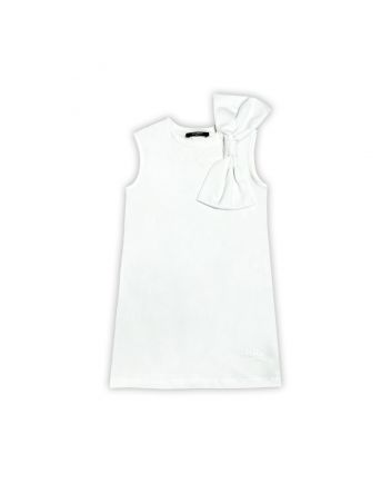 Girls White Cotton Bow Dress