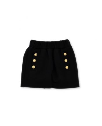 Girls Black Embossed-Buttons Shorts