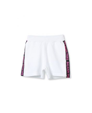 Girls White Logo-Stripes Cotton Shorts