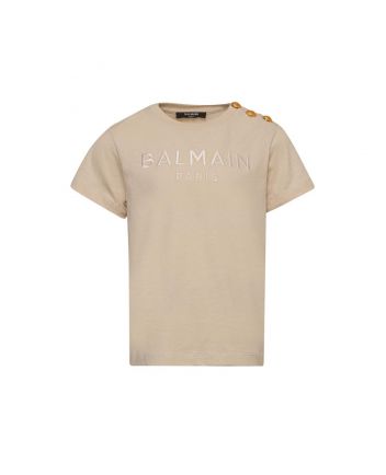 Kids Beige Logo-Print Cotton T-Shirt