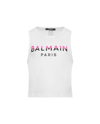 Girls White Logo-Print Sleeveless T-shirt