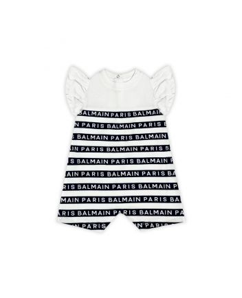 Baby Girls White & Black Stripes Romper