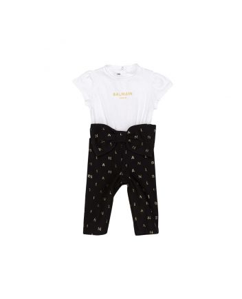 Baby Girls White & Black Logo-Print Jumpsuit