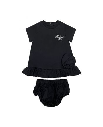 Baby Girls Black Logo-Print Dress Set