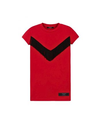 Girls Red Cotton Fringed Dress