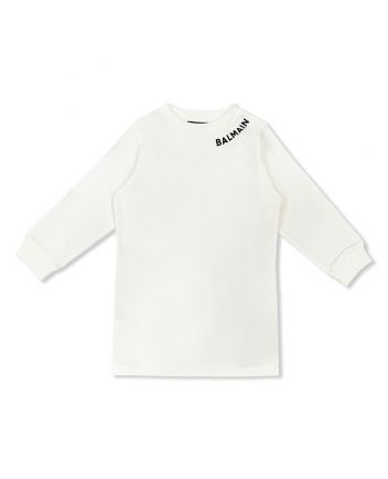 Girls White Cotton Sweatshirt Dress