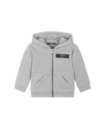Baby Boys Grey Cotton Zip-Up Hoodie