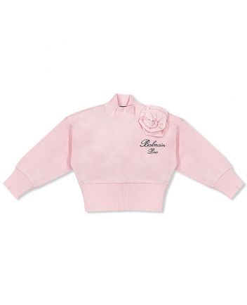 Girls Pink Floral-Applique Cotton Sweatshirt