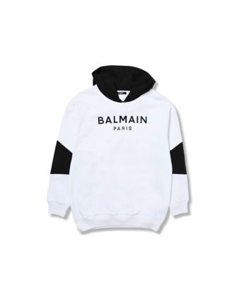 Boys White & Black Logo-Patch Hoodie