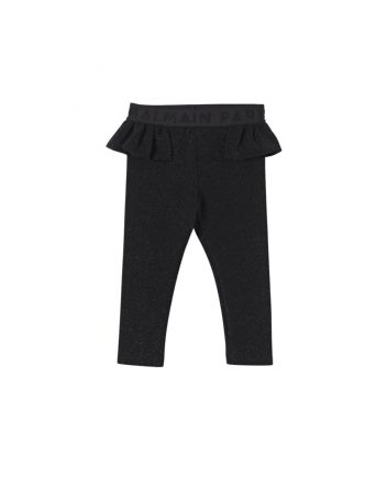 Girls Black Glitter Details Leggings