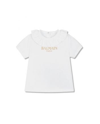 Baby Girls White Cotton Collared T-Shirt