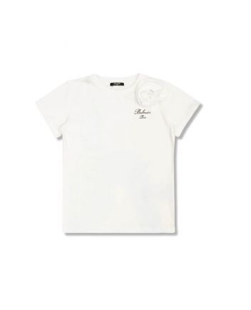 Girls White Cotton Bow T-Shirt