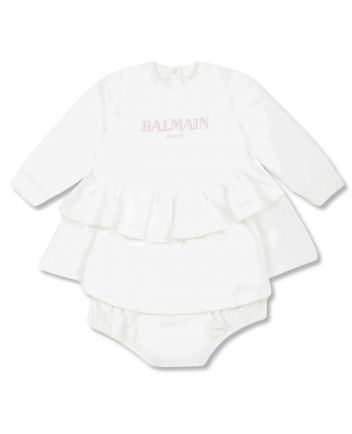 Baby Girls White Logo-Print Dress Set