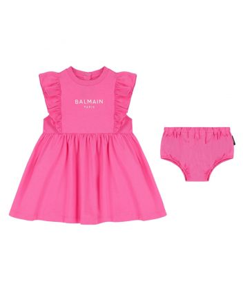 Baby Girls Pink Logo-Print Dress Set