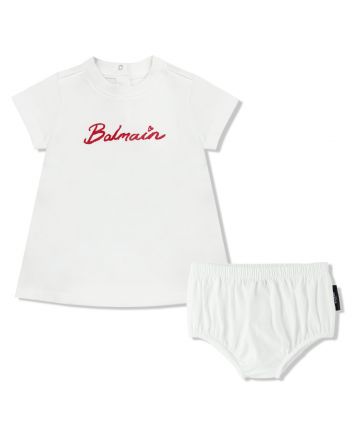 Baby Girls White Logo-Print Dress Set