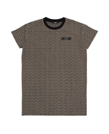 Girls Black Monogram-Jacquard T-shirt Dress