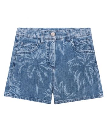 Boys Denim Blue Palm-Tree Effect Shorts