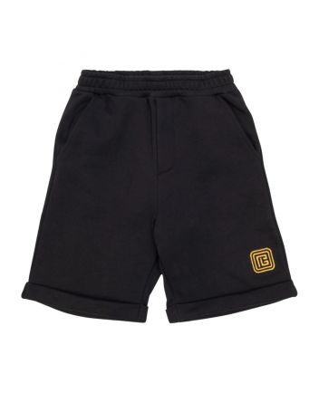 Boys Black Embroidered-Logo Shorts